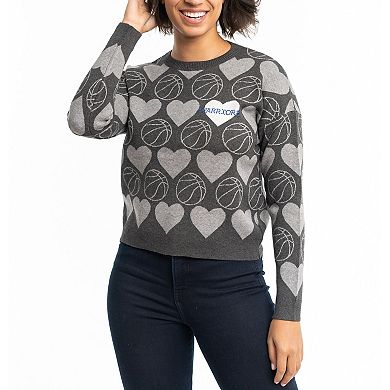 Women's Lusso Charcoal Golden State Warriors Basketball Love Crystal Intarsia Pullover Sweater