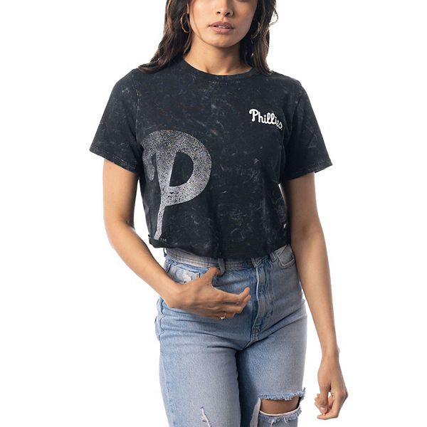 Women's The Wild Collective Black Philadelphia Phillies Cropped T-Shirt
