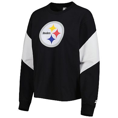 Women's Starter Black Pittsburgh Steelers Insight Crop Tri-Blend Long Sleeve T-Shirt