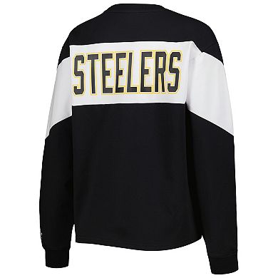 Women's Starter Black Pittsburgh Steelers Insight Crop Tri-Blend Long Sleeve T-Shirt