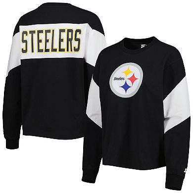 Women's Starter Black Pittsburgh Steelers Insight Crop Tri-Blend Long Sleeve T-Shirt