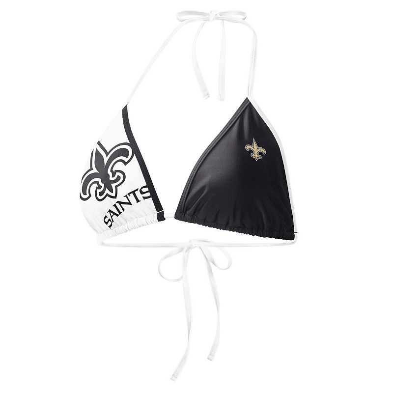Women's G-III 4Her by Carl Banks Black/White New Orleans Saints Play Action Bikini Top, Size: XS