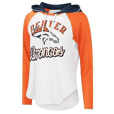 Women's G-III 4Her by Carl Banks White Denver Broncos MVP Raglan Hoodie Long Sleeve T-Shirt