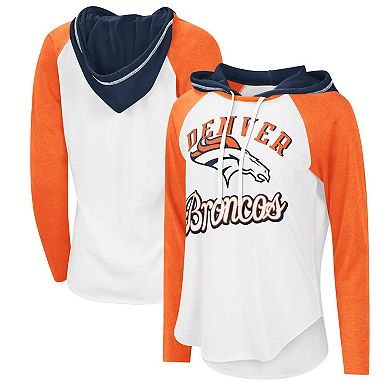 Women's G-III 4Her by Carl Banks White Denver Broncos MVP Raglan Hoodie Long Sleeve T-Shirt