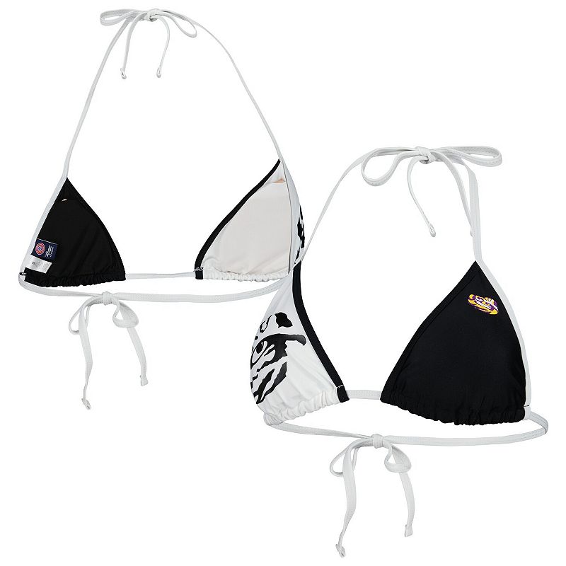 Women's G-III 4Her by Carl Banks Black/White LSU Tigers Play Action Bikini Top, Size: Medium