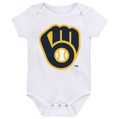 Newborn & Infant Gold/Navy/White Milwaukee Brewers Minor League Player Three-Pack Bodysuit Set
