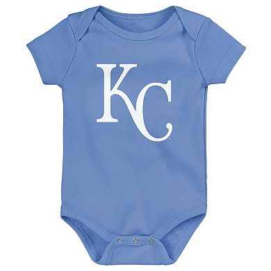 Infant Light Blue/White/Heather Gray Kansas City Royals Biggest Little Fan 3-Pack Bodysuit Set