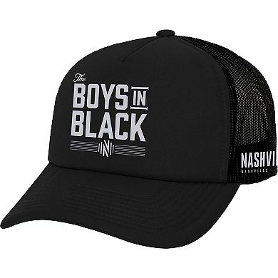 Men's Mitchell & Ness Black Nashville SC x Johnny Cash Boys In Black Trucker Snapback Hat