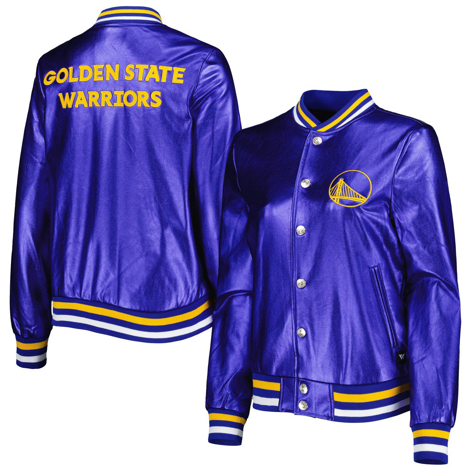 Men's Starter Black Golden State Warriors In-Field Play Fashion Satin Full-Zip Varsity Jacket