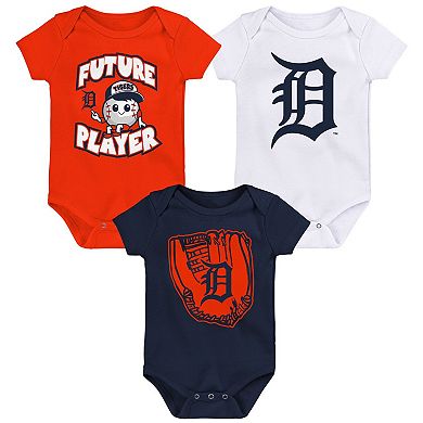 Newborn & Infant Orange/Navy/White Detroit Tigers Minor League Player Three-Pack Bodysuit Set