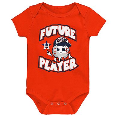 Infant Orange/Navy/White Houston Astros Minor League Player Three-Pack Bodysuit Set