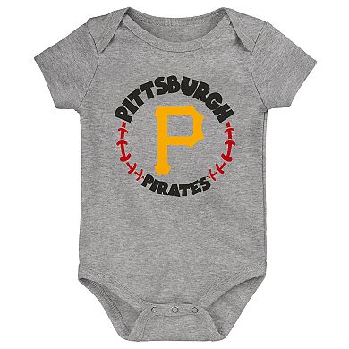 Infant Gold/White/Heather Gray Pittsburgh Pirates Biggest Little Fan 3-Pack Bodysuit Set