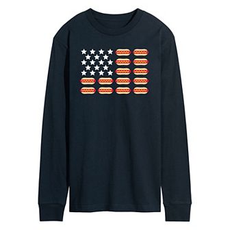 Men's Hot Dog Flag Long Sleeve Graphic Tee