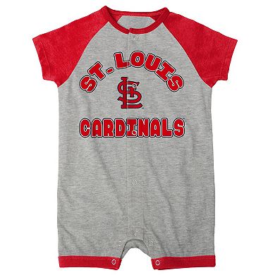 Newborn & Infant Heather Gray St. Louis Cardinals Extra Base Hit Raglan Full-Snap Romper