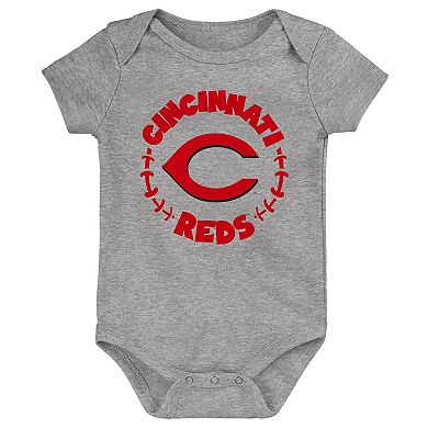 Newborn & Infant Red/White/Heather Gray Cincinnati Reds Biggest Little Fan 3-Pack Bodysuit Set