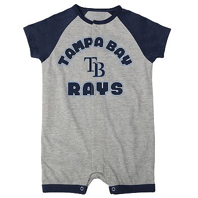 Infant Heather Gray Tampa Bay Rays Extra Base Hit Raglan Full-Snap Romper
