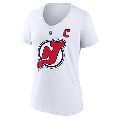 Women's Fanatics Branded Nico Hischier White New Jersey Devils Special Edition 2.0 Name & Number V-Neck T-Shirt