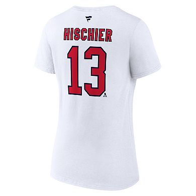 Women's Fanatics Branded Nico Hischier White New Jersey Devils Special Edition 2.0 Name & Number V-Neck T-Shirt