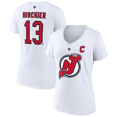 Women's Fanatics Branded Nico Hischier White New Jersey Devils Special Edition 2.0 Name & Number V-Neck T-Shirt