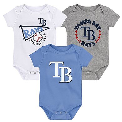 Newborn & Infant Light Blue/White/Heather Gray Tampa Bay Rays Biggest Little Fan 3-Pack Bodysuit Set
