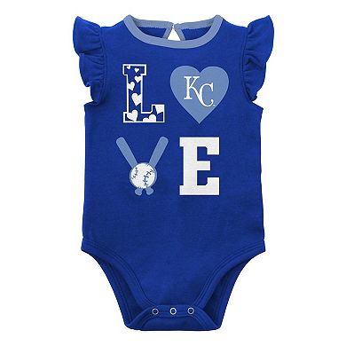 Newborn & Infant Royal/Light Blue Kansas City Royals Three-Piece Love of Baseball Bib Bodysuit & Booties Set