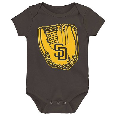 Infant Gold/Brown/White San Diego Padres Minor League Player Three-Pack Bodysuit Set