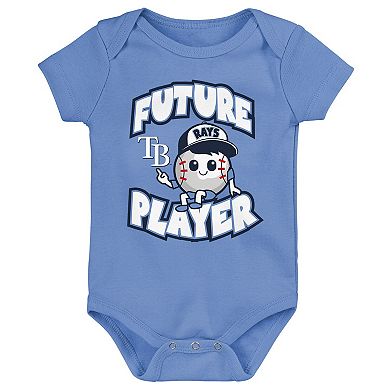 Newborn & Infant Light Blue/Navy/White Tampa Bay Rays Minor League Player Three-Pack Bodysuit Set