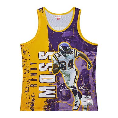 Men's Mitchell & Ness Randy Moss Purple Minnesota Vikings 1998 Player Burst Tank Top