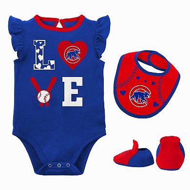 Newborn & Infant Royal/Red Chicago Cubs Three-Piece Love of Baseball Bib Bodysuit & Booties Set