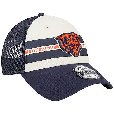 Men's New Era Cream/Navy Chicago Bears Team Stripe Trucker 9FORTY Snapback Hat