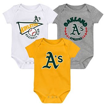 Newborn & Infant Gold/White/Heather Gray Oakland Athletics Biggest Little Fan 3-Pack Bodysuit Set
