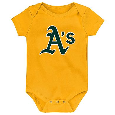 Newborn & Infant Gold/White/Heather Gray Oakland Athletics Biggest Little Fan 3-Pack Bodysuit Set