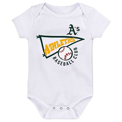 Newborn & Infant Gold/White/Heather Gray Oakland Athletics Biggest Little Fan 3-Pack Bodysuit Set