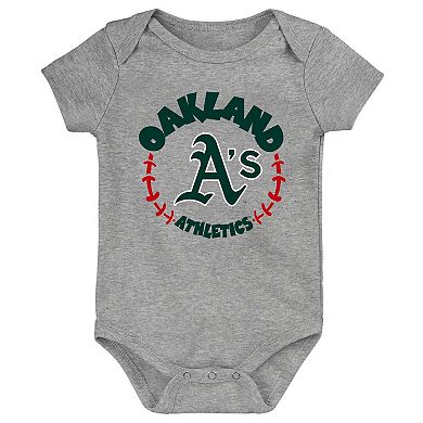 Newborn & Infant Gold/White/Heather Gray Oakland Athletics Biggest Little Fan 3-Pack Bodysuit Set