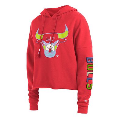 Women's New Era Red Chicago Bulls Color Pack Cropped Top Pullover Hoodie
