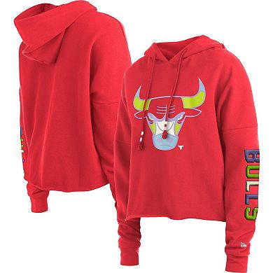 Women's New Era Red Chicago Bulls Color Pack Cropped Top Pullover Hoodie
