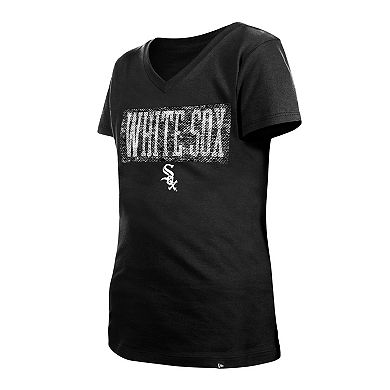 Girls Youth New Era Black Chicago White Sox Flip Sequin Team V-Neck T-Shirt