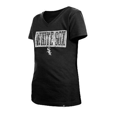 Girls Youth New Era Black Chicago White Sox Flip Sequin Team V-Neck T-Shirt