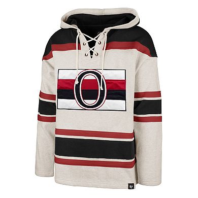 Men's '47 Oatmeal Ottawa Senators Rockaway Lace-Up Pullover Hoodie
