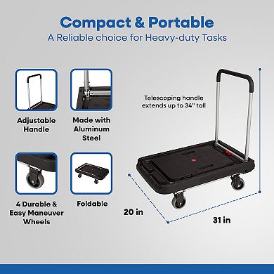 Magna Cart FFXL 4 Wheel Folding Platform Transport Cart with 500 Pound Capacity