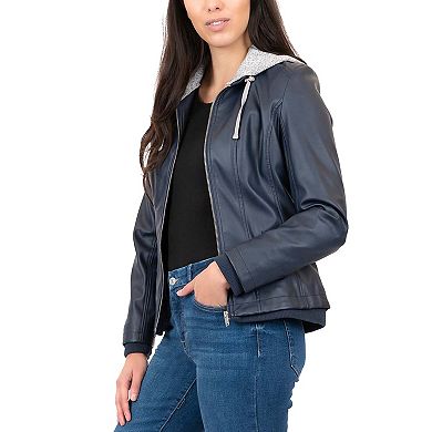 Women's MO-KA Faux Leather Jacket with Detachable Hood