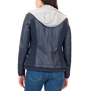 Women's MO-KA Faux Leather Jacket with Detachable Hood