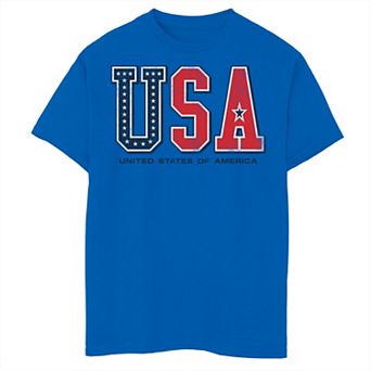 Boys 8-20 USA Stars Blue And Red Letters Tee