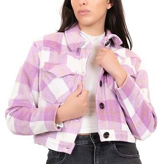 Juniors' Coffee Shop Cropped Faux-Wool Trucker Jacket