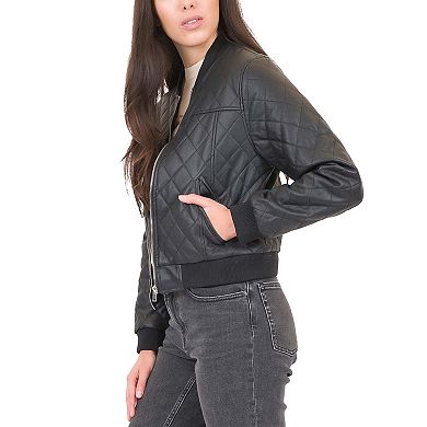 Juniors' Coffee Shop Quilted Faux-Leather Bomber Jacket