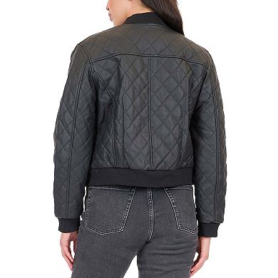 Juniors' Coffee Shop Quilted Faux-Leather Bomber Jacket