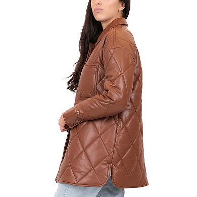 Juniors' Coffee Shop Quilted Faux-Leather Shirt Jacket