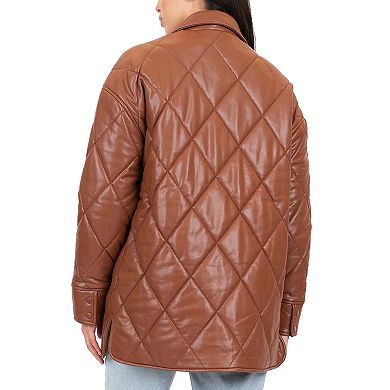 Juniors' Coffee Shop Quilted Faux-Leather Shirt Jacket