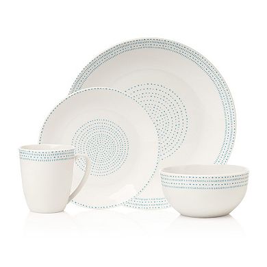 Godinger Silver Staccata Dotted Porcelain 16-Piece Dinnerware Set, Service For 4
