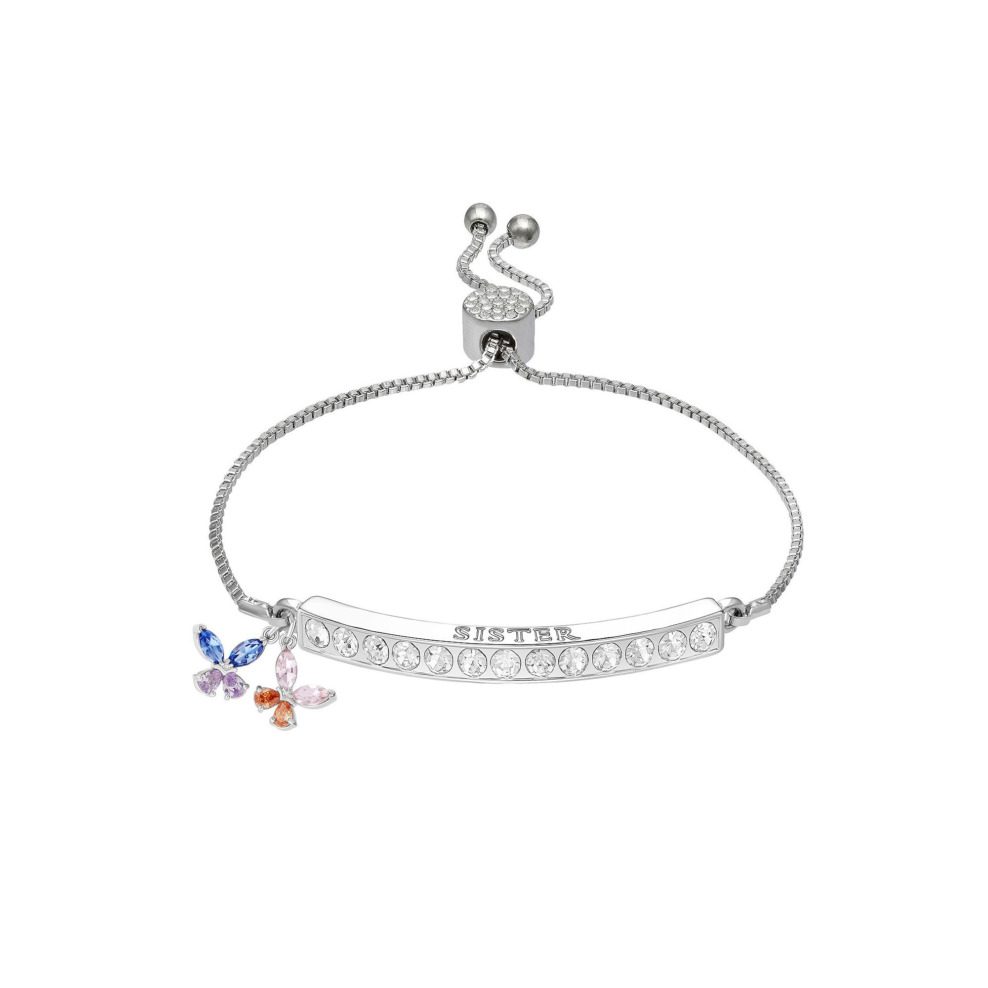 Brilliance Fine Silver Plated Crystal Butterfly Sister Adjustable Brac